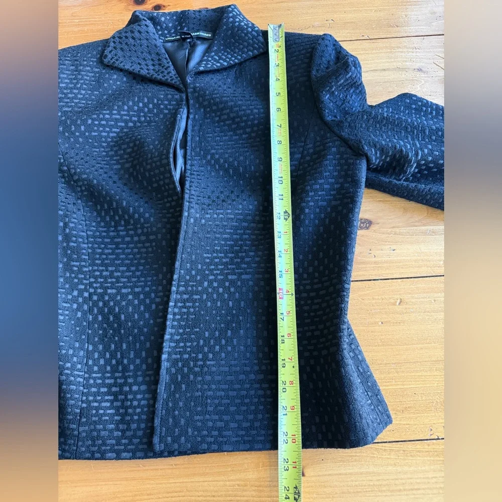 Linda Allard Ellen Tracy Black Textured Zip Jacket Silk Blend Lined Size 8